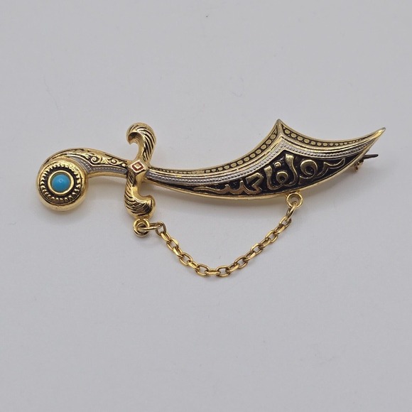 Sword Brooch Gold Tone Spain Jewelry - Picture 1 of 10